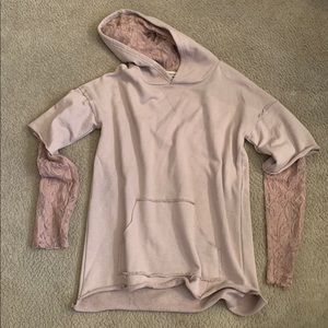 Distressed Dusty Rose Hoody with Lace